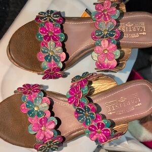 Spring Step Women's Sandals - Pink, Blue, and Gold Floral